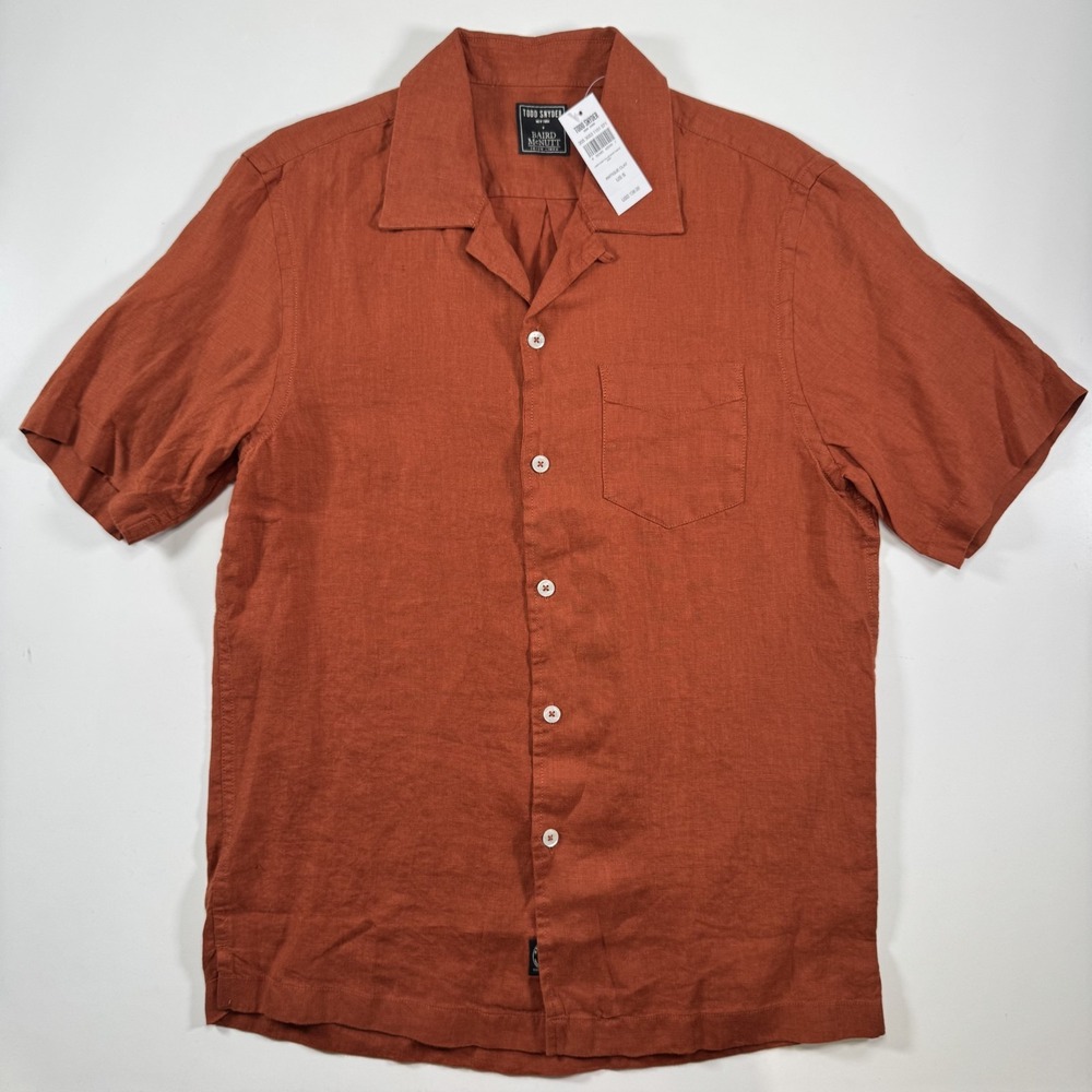 TODD‎ SNYDER x Baird McNutt S/S 100% Linen Camp Collar Shirt Mens Small Clay NWT